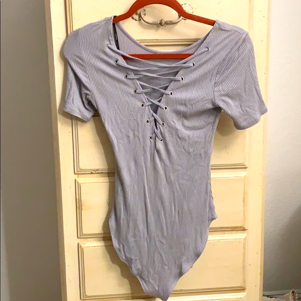 Grey body suit cross cross front